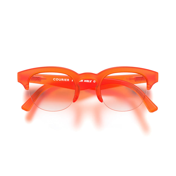 london mole Courier reading glasses in rubberised fluorescent transparent orange