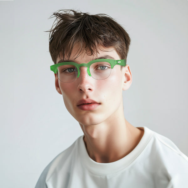 London Mole Courier Reading Glasses In Rubberised Fluorescent Transparent Green