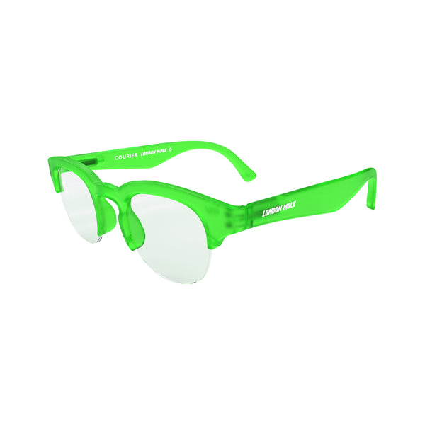 London Mole Courier Reading Glasses In Rubberised Fluorescent Transparent Green