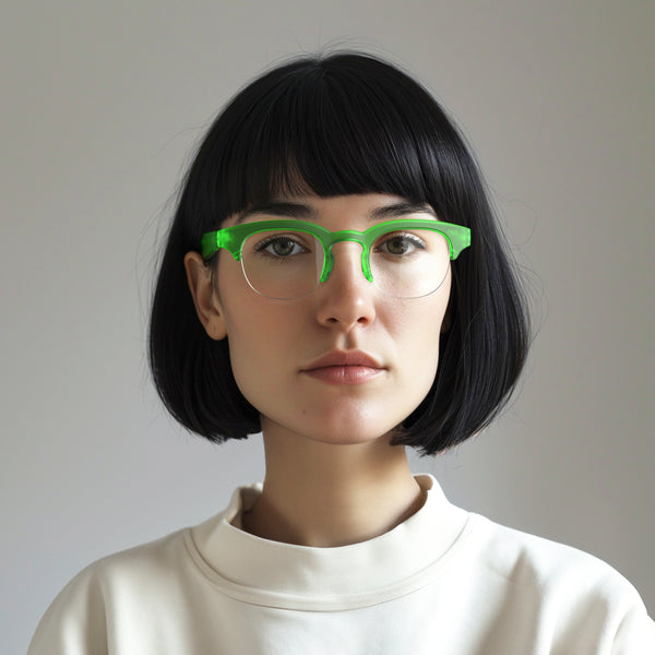 London Mole Courier Reading Glasses In Rubberised Fluorescent Transparent Green