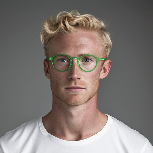 London Mole Graduate Reading Glasses In Rubberised Fluorescent Transparent Green