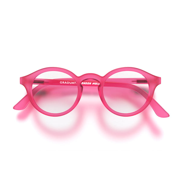 london mole Graduate reading glasses in rubberised fluorescent transparent pink