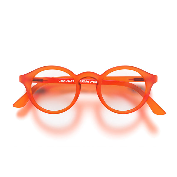 london mole Graduate reading glasses in rubberised fluorescent transparent orange