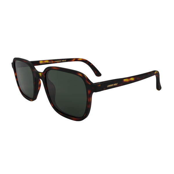 London Mole Hollywood Sunglasses In Matt Tortoiseshell With Green Lenses