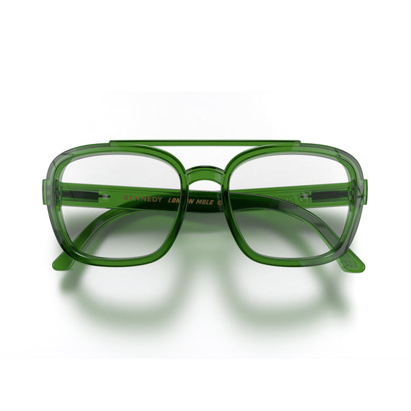 london mole Kennedy reading glasses in gloss transparent green