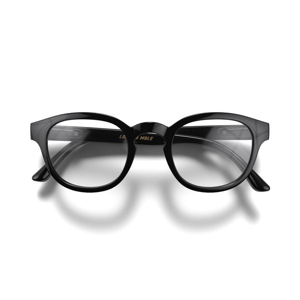 london mole Monalux reading glasses in gloss black