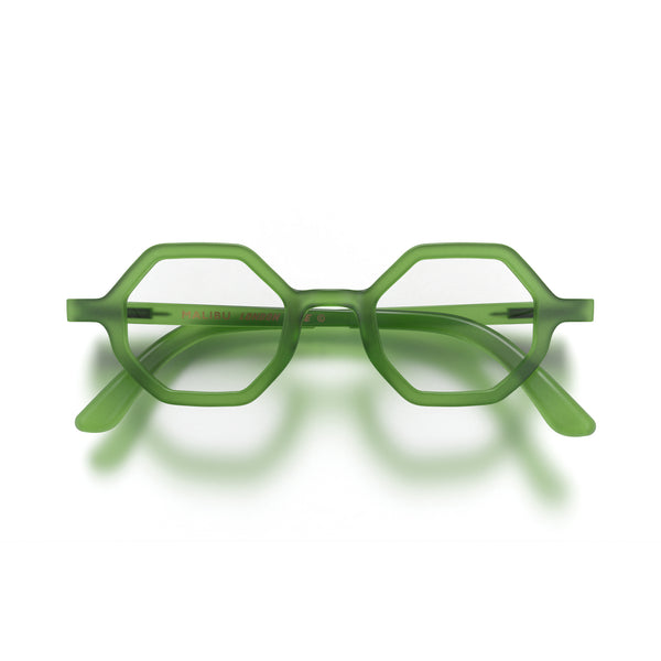 london mole Malibu reading glasses in rubberised transparent green