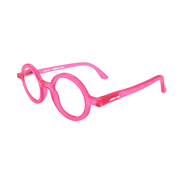 London Mole Moley Reading Glasses In Rubberised Fluorescent Transparent Pink