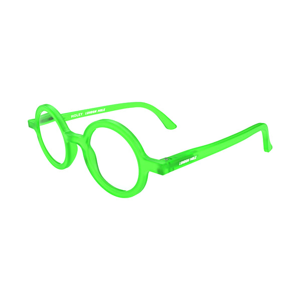 London Mole Moley Reading Glasses In Rubberised Fluorescent Transparent Green