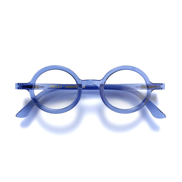 london mole Moley reading glasses in transparent blue