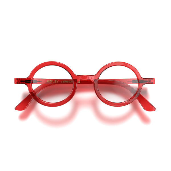 london mole Moley reading glasses in transparent red