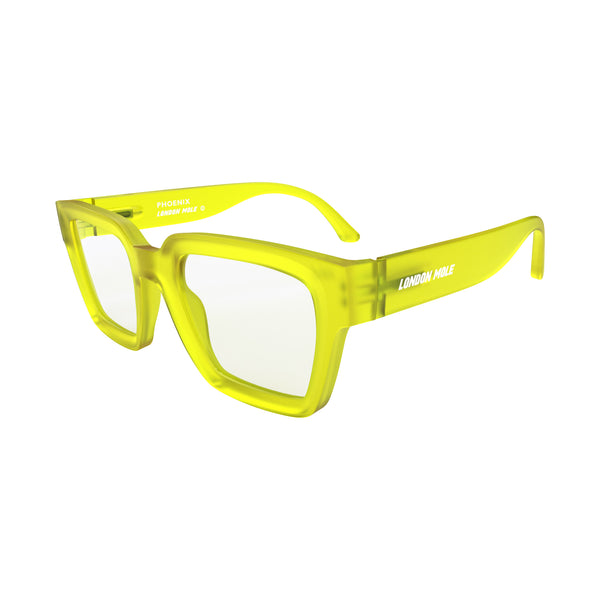London Mole Phoenix Reading Glasses In Rubberised Fluorescent Transparent Yellow