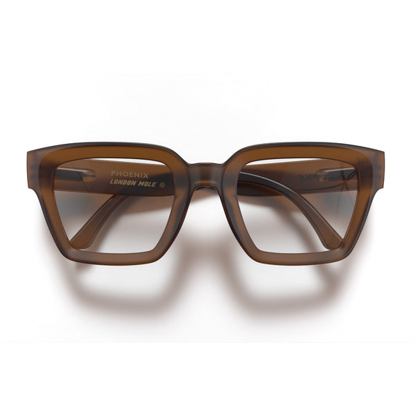 london mole Phoenix reading glasses in rubberised transparent brown