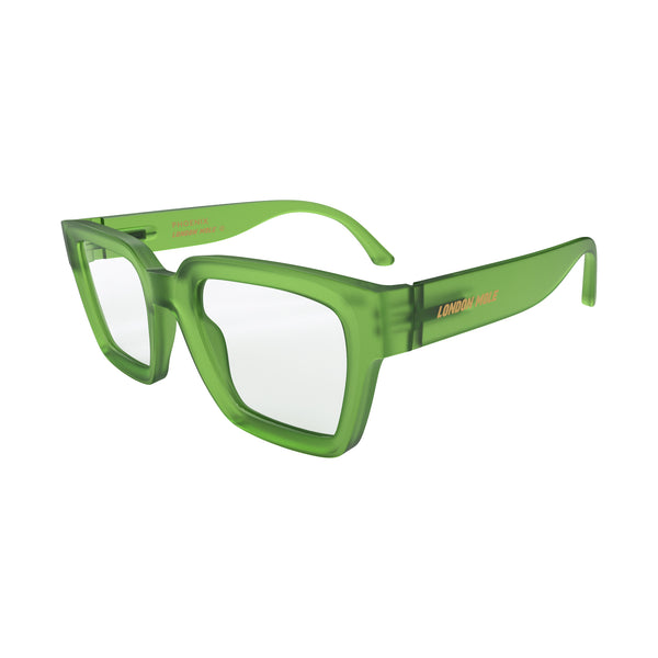 London Mole Phoenix Reading Glasses In Rubberised Transparent Green