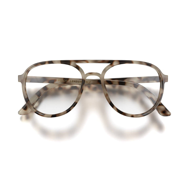 london mole Pilot blue blocker glasses in gloss pale tortoiseshell