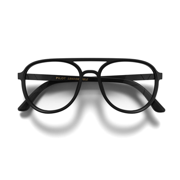 london mole Pilot blue blocker glasses in matt black