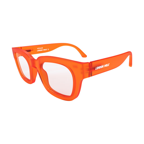 london Mole Vegas Reading Glasses In Rubberised Fluorescent Transparent Orange