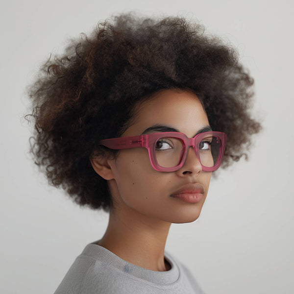 London Mole Vegas Reading Glasses In Rubberised Fluorescent Transparent Pink