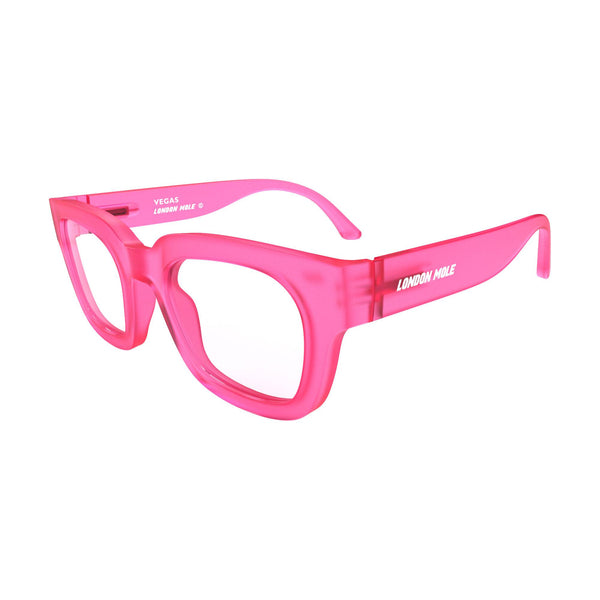 London Mole Vegas Reading Glasses In Rubberised Fluorescent Transparent Pink
