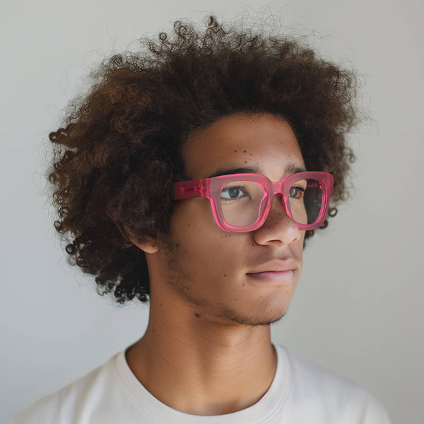 London Mole Vegas Reading Glasses In Rubberised Fluorescent Transparent Pink