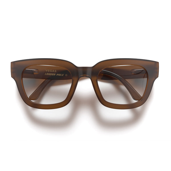 london mole Vegas reading glasses in rubberised transparent brown