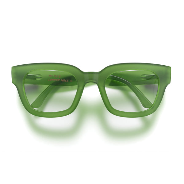 london mole Vegas reading glasses in rubberised transparent green