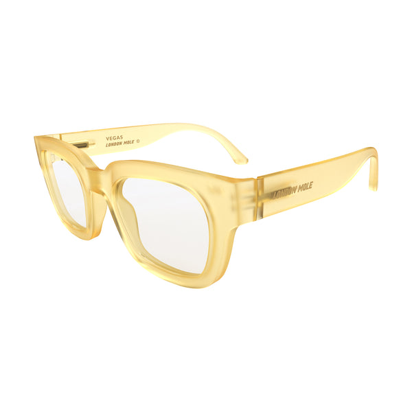 London Mole Vegas Reading Glasses In Rubberised Transparent Honey