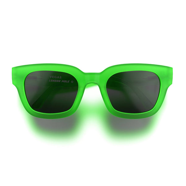 london mole Vegas sunglasses in rubberised fluorescent transparent green