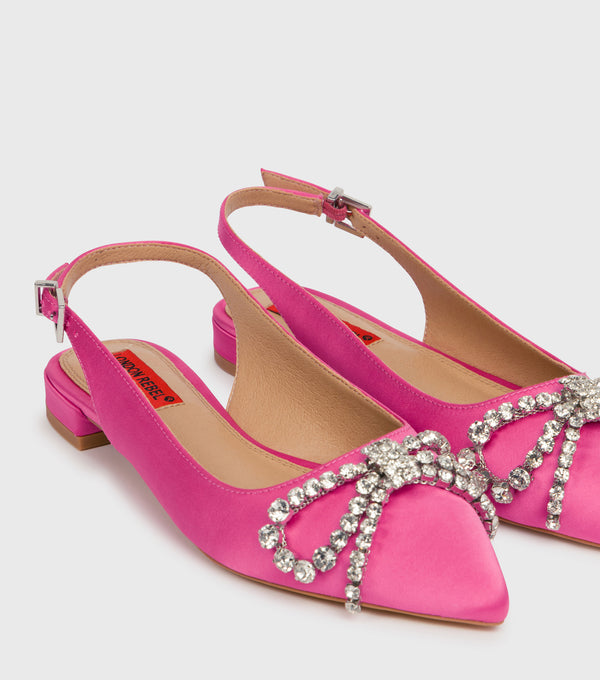 London Rebel Anna Pink Satin Flat Embellished Shoes