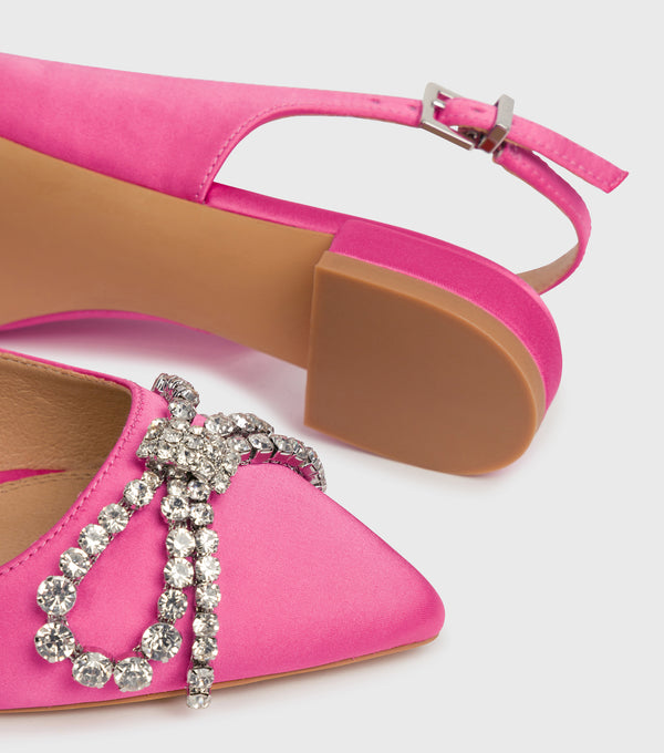 London Rebel Anna Pink Satin Flat Embellished Shoes