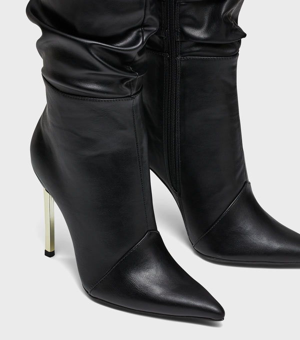 London Rebel Edie Black Knee High Stiletto Heeled Boots