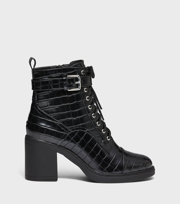 London Rebel Eleanor Black Heeled Lace Up Ankle Boots