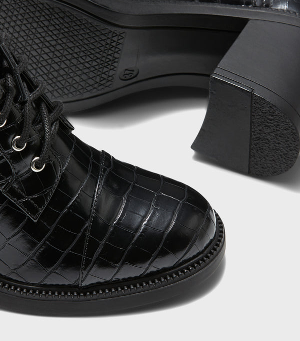 London Rebel Eleanor Black Heeled Lace Up Ankle Boots