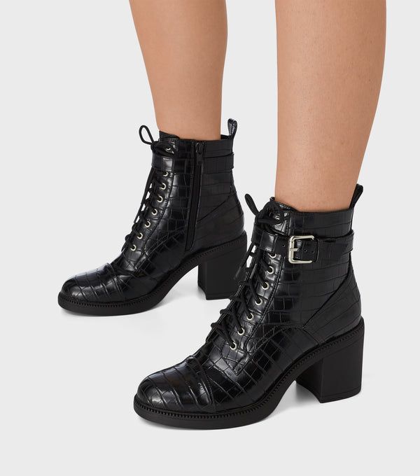 london rebel Eleanor Black Heeled Lace Up Ankle Boots