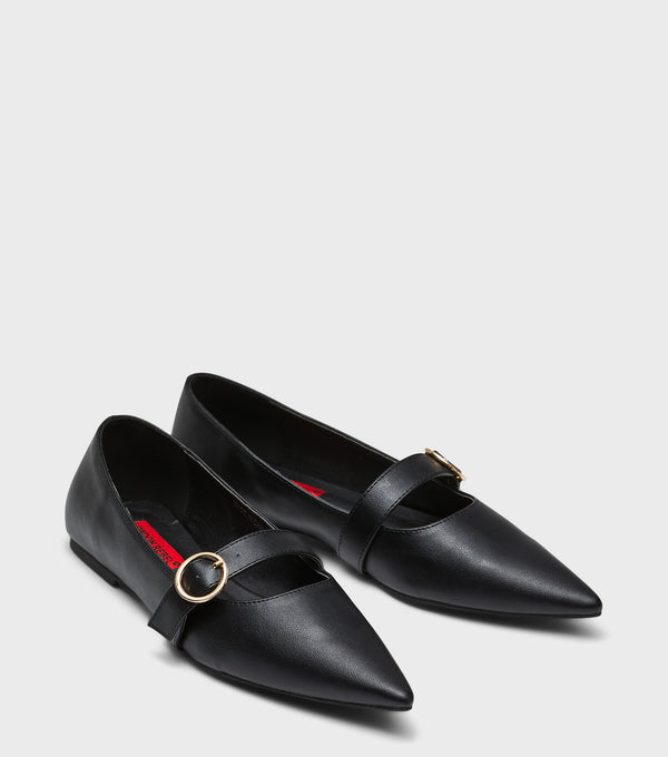 London Rebel Emily Pointed Flat Loafer Shoes With Strap