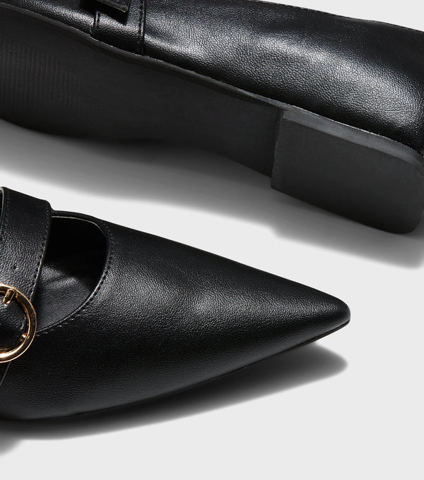 London Rebel Emily Pointed Flat Loafer Shoes With Strap
