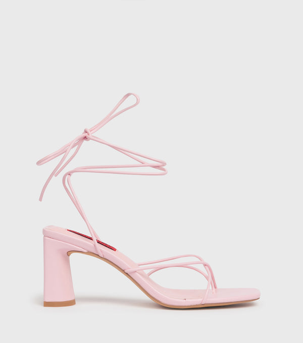 london rebel Evie Pink Ankle Wrap Block Heeled Sandals