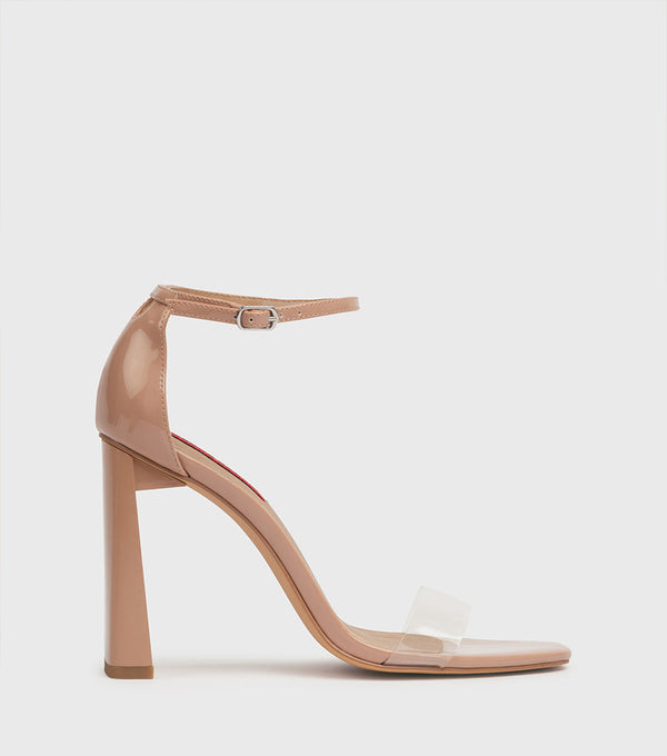 London Rebel Hallie Nude Perspex Strap Heeled Sandal