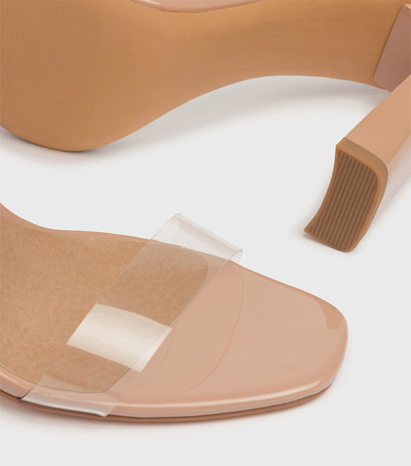 London Rebel Hallie Nude Perspex Strap Heeled Sandal