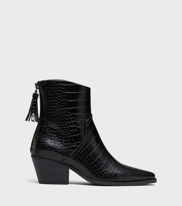 London Rebel Janice Black Western Boots With Tassel Detail