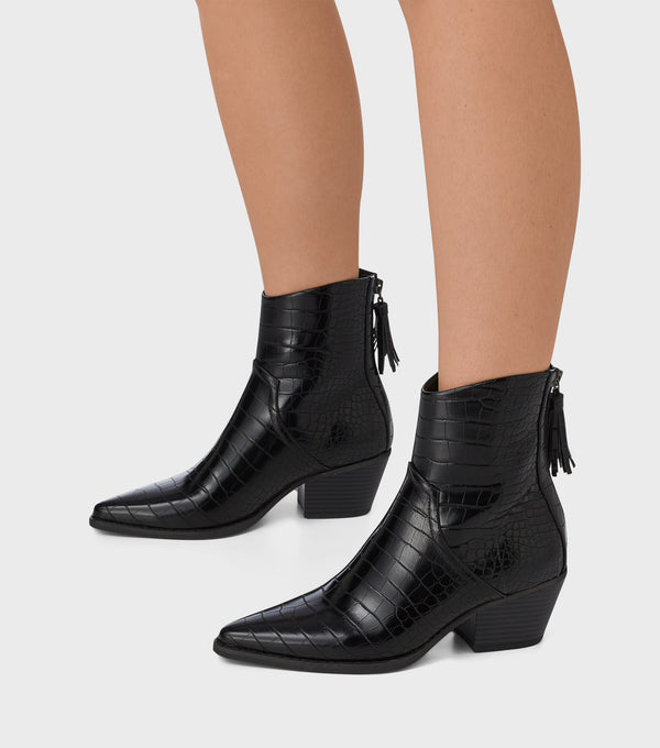 london rebel Janice Black Western Boots With Tassel Detail