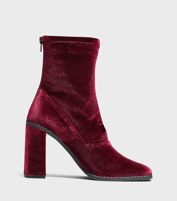 London Rebel Kath Burgundy Block Heel Boots With Zip