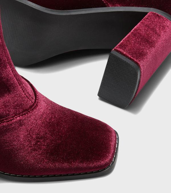 London Rebel Kath Burgundy Block Heel Boots With Zip