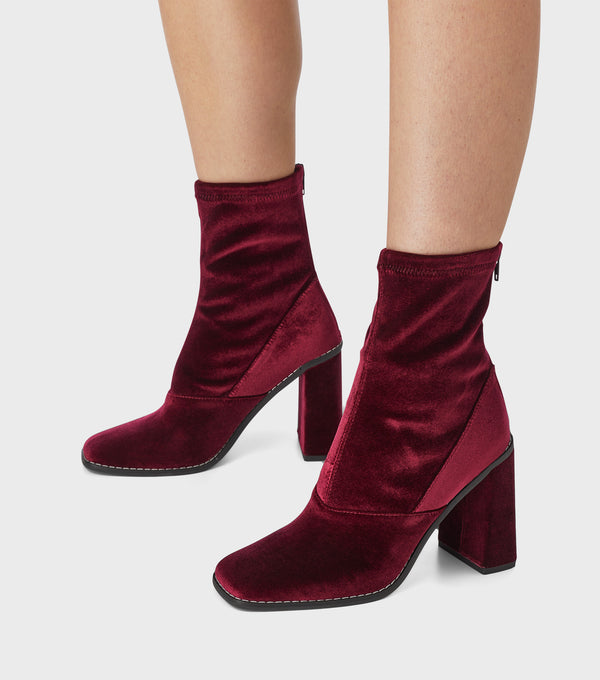 london rebel Kath Burgundy Block Heel Boots With Zip
