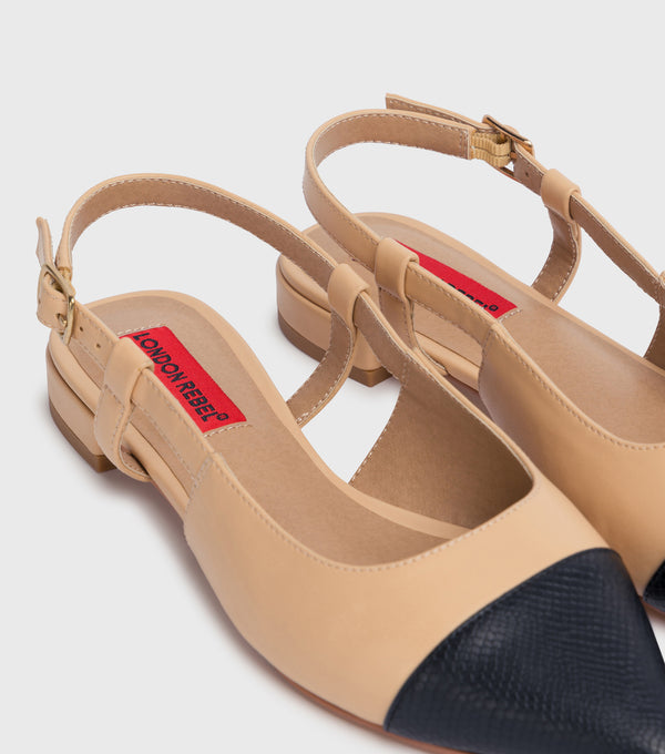 London Rebel Lacey Nude Closed Toe Sling Back Sandal