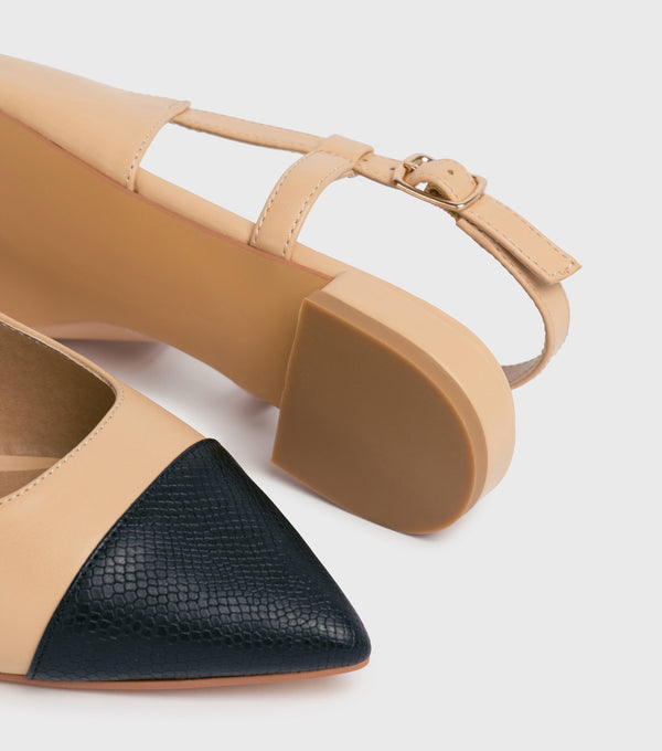 London Rebel Lacey Nude Closed Toe Sling Back Sandal