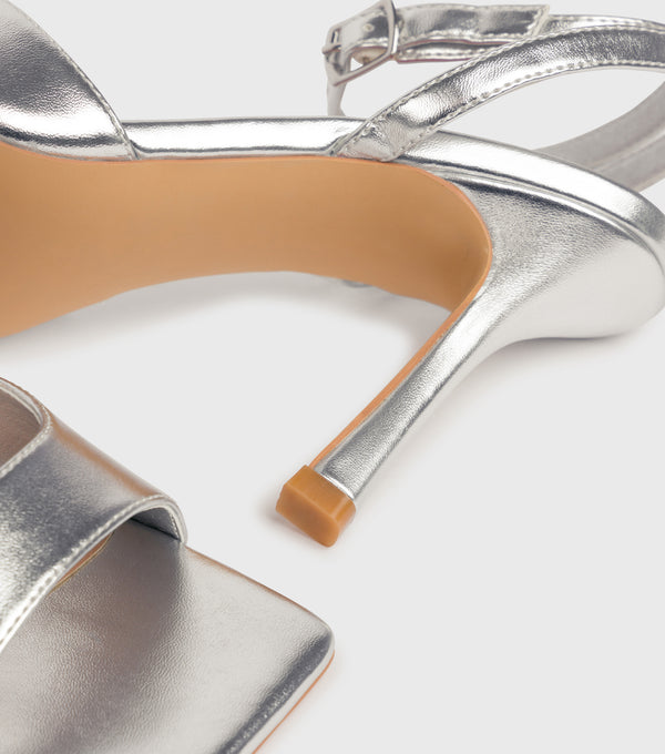 London Rebel Lily Silver Ankle Strap Stiletto Heeled Sandals