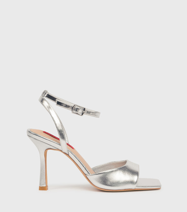 london rebel Lily Silver Ankle Strap Stiletto Heeled Sandals
