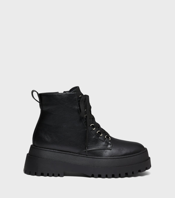 London Rebel Billie Black Chunky Lace Up Boots