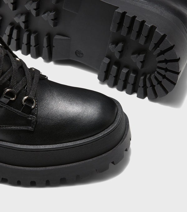 London Rebel Billie Black Chunky Lace Up Boots